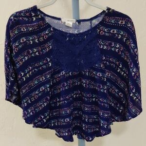 Self Esteem Boho Festival Navy/Multicolor Patterned Blouse Girls Size L (14)